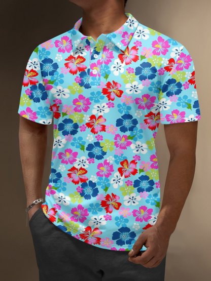 Moisture Wicking Hawaiian Flowers Golf Polo