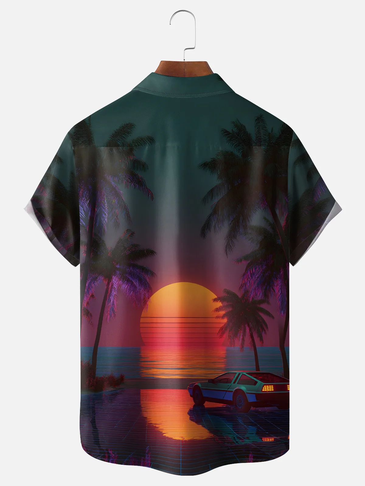 Moisture-wicking Coconut Tree Beach Chest Pocket Hawaiian Shirt