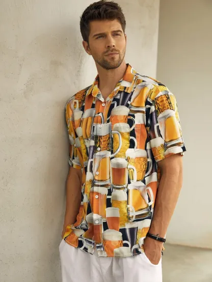 Beer Chest Pockets Short Sleeve Hawaiian Shirts