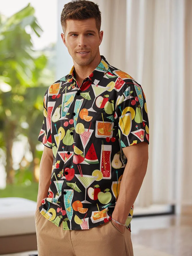 Cocktail Chest Pocket Short Sleeve Hawaiian Shirt