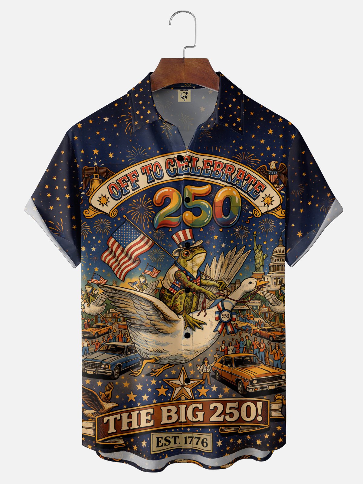 Moisture-Wicking U.S. Independence Day 250th Anniversary Commemorative Edition Frog Chest Pocket Festive Hawaiian Shirt