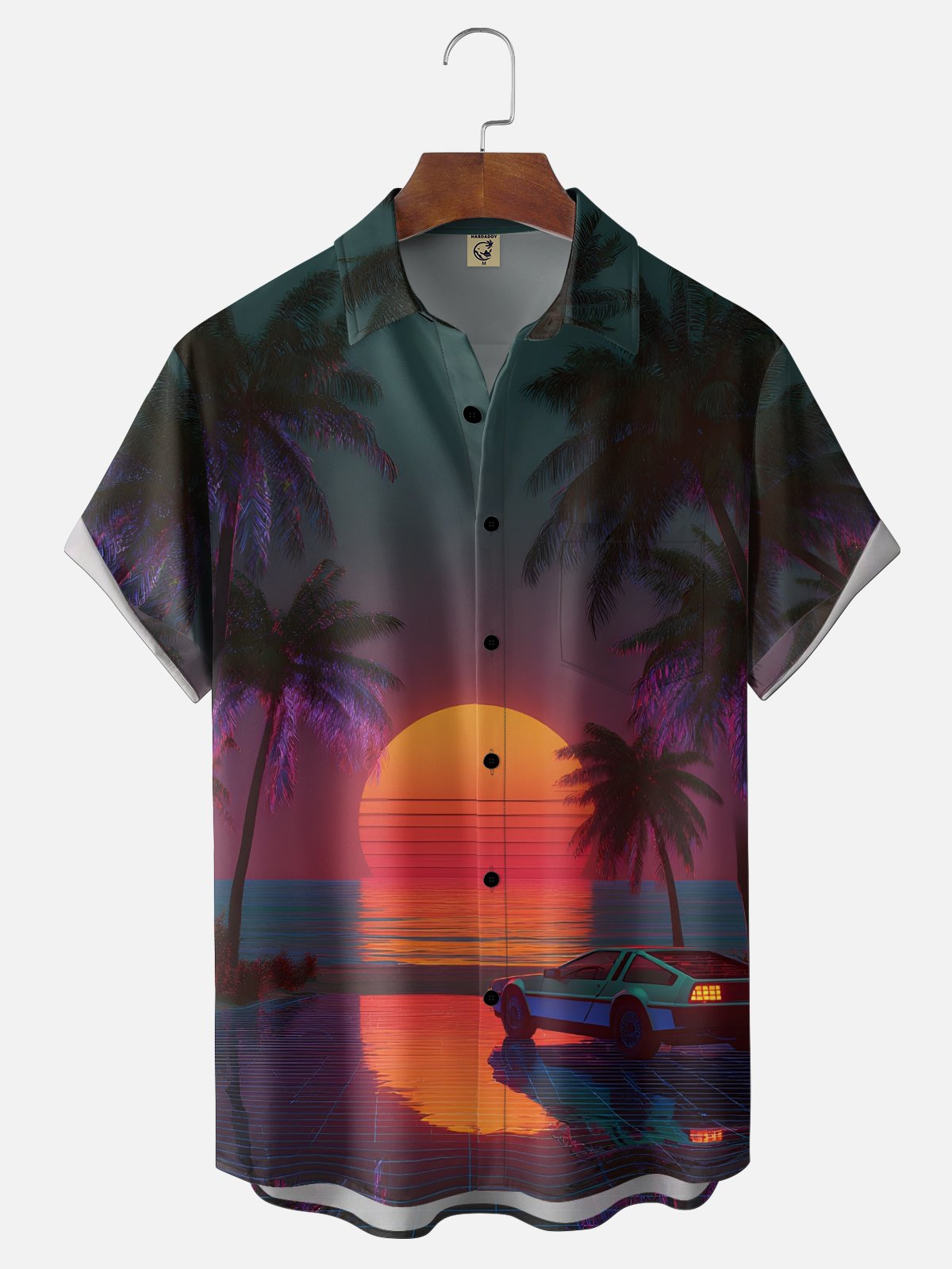 Moisture-wicking Coconut Tree Beach Chest Pocket Hawaiian Shirt
