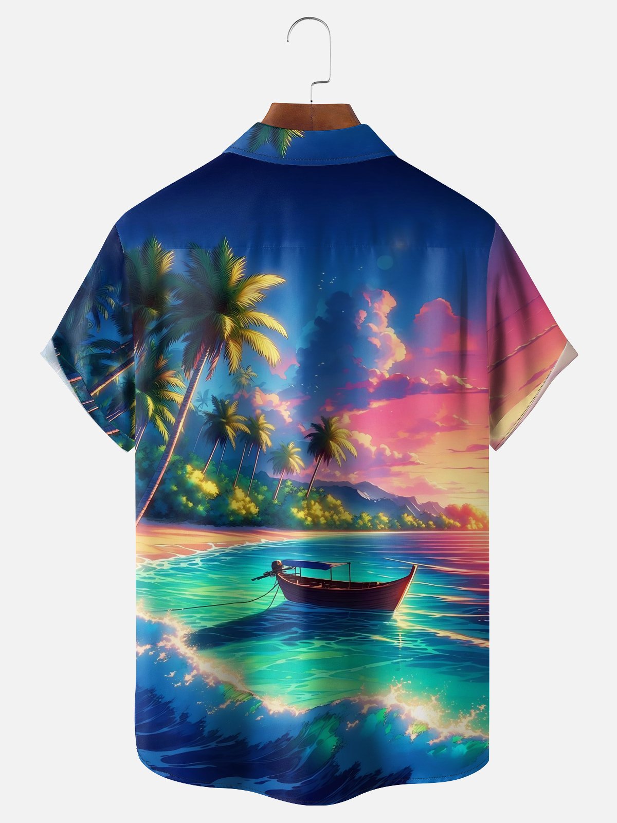 Moisture-wicking Dream Beach Vacation Scenery Chest Pocket Hawaiian Shirt