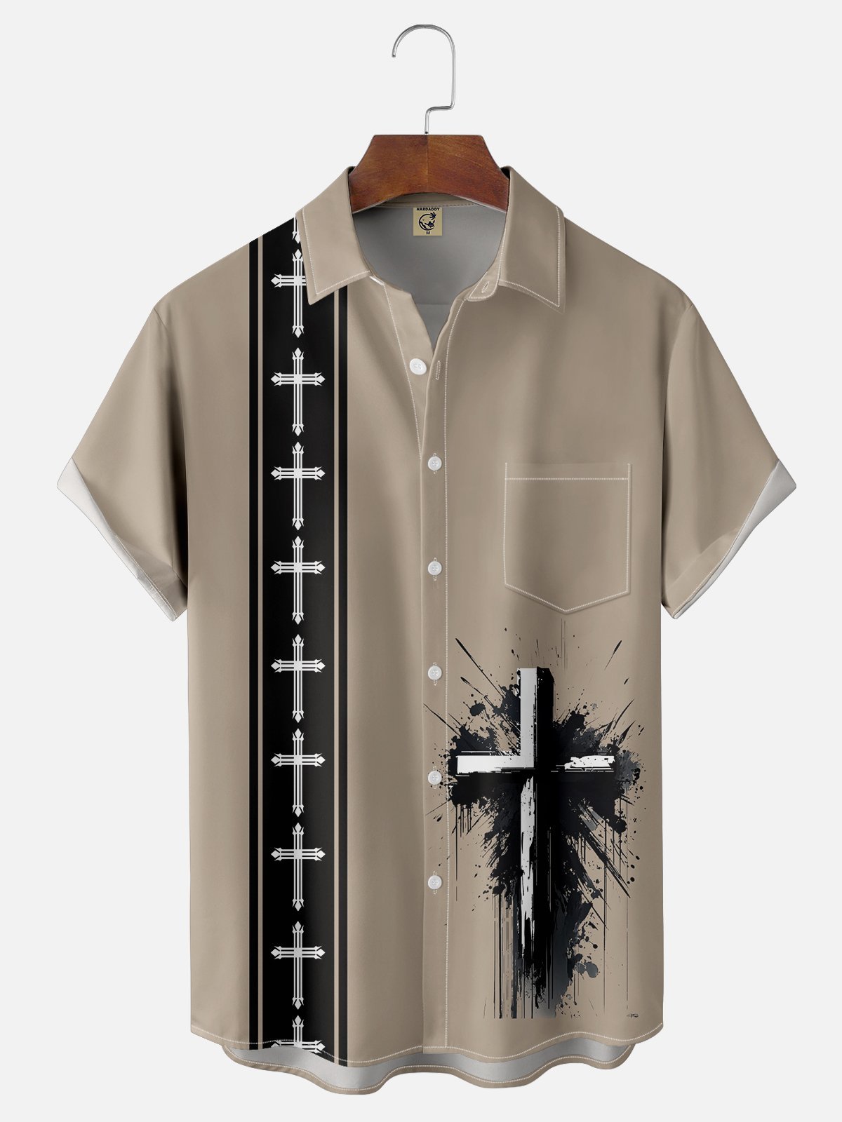 Moisture-wicking Easter Christian Cross Chest Pocket Bowling Shirt
