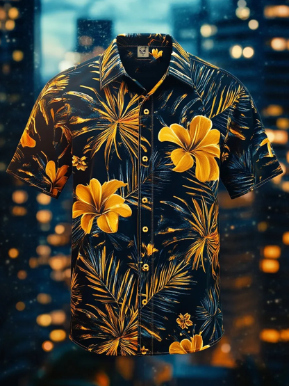 Moisture-Wicking Botanical Floral Chest Pocket Holiday Hawaiian Shirt