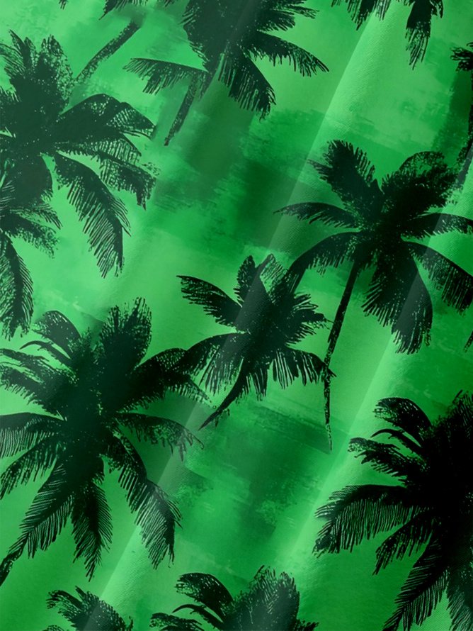 Tall Size Moisture-wicking Palm Tree Chest Pocket Hawaiian Shirt