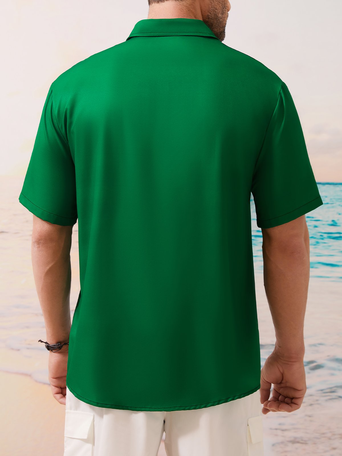 Hawaiian Button Up Shirt for Men Green St. Patrick's Day Lucky Clover Regular Fit Short Sleeve Bowling Shirt St Paddy's Day Shirt