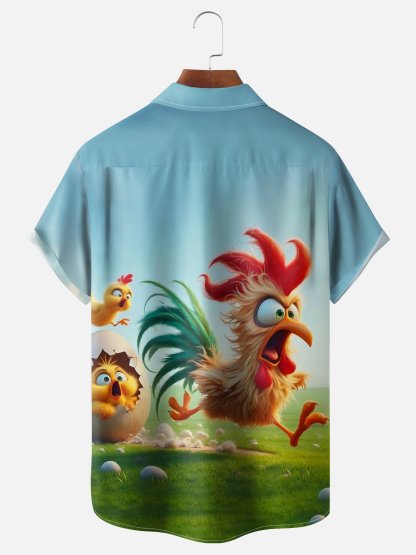 Moisture-wicking Chicken Run Chest Pocket Hawaiian Shirt