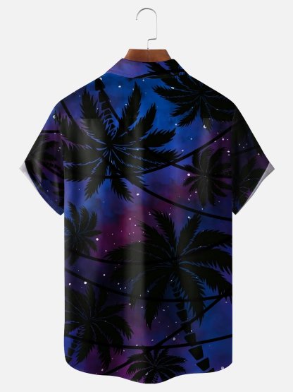 Moisture Wicking Gradient Coconut Tree Chest Pocket Hawaiian Shirt