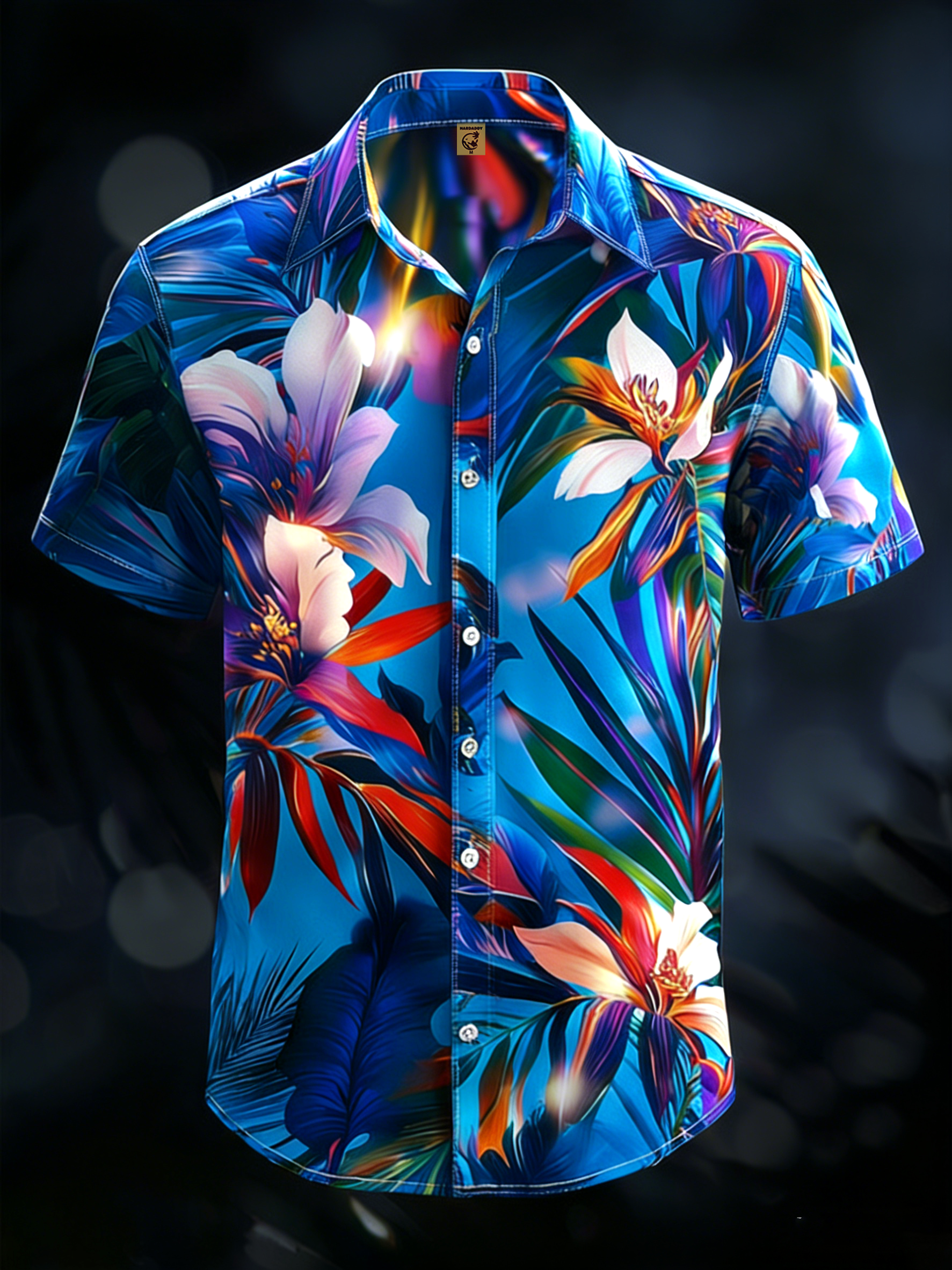 Moisture-wicking Tropical Palm Tree Chest Pocket Hawaiian Shirt