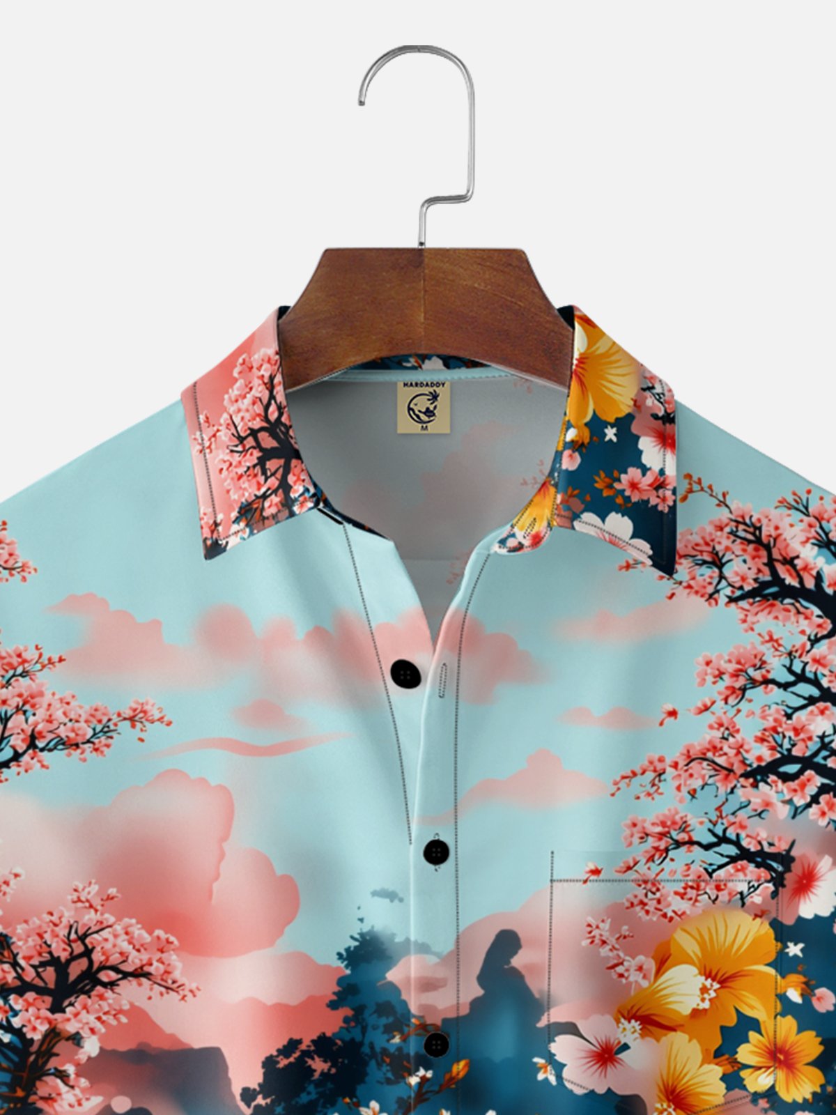 Moisture-wicking Tropical Palm Tree Chest Pocket Hawaiian Shirt