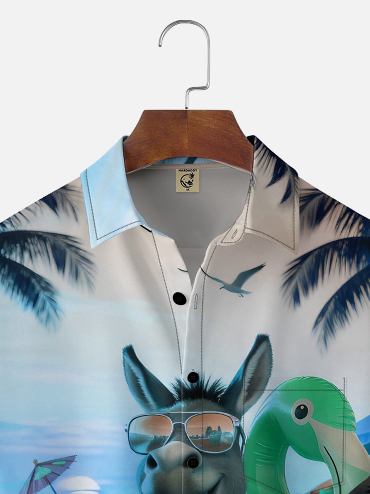 Tall Size Moisture-wicking Donkey Flamingo Coconut Tree Beach Chest Pocket Hawaiian Shirt