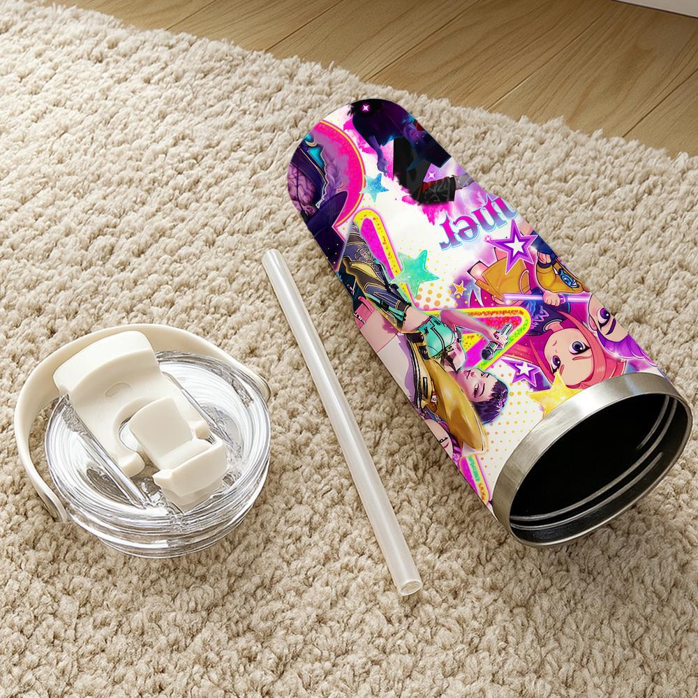 1 Pc 30oz insulated mug, double wall skinny vacuum cup with leak-proof lid, hot cold drinks tumbler, keeps hot 12 hours cold 24 hours, anime style colorful print, stainless steel thermal travel mug, gift for women men, Christmas birthday holiday present