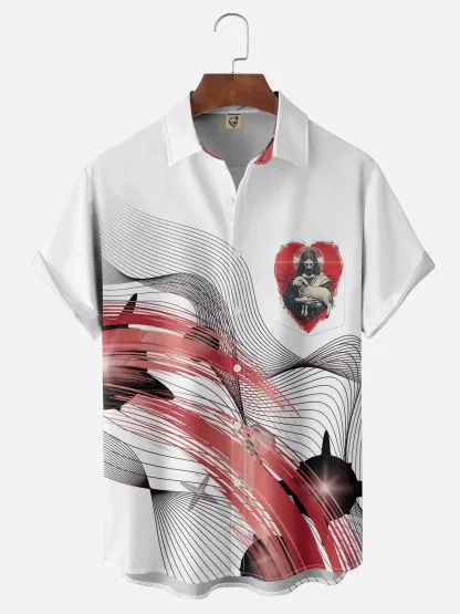 Moisture-wicking Easter Christian Jesus Chest Pocket Casual Shirt