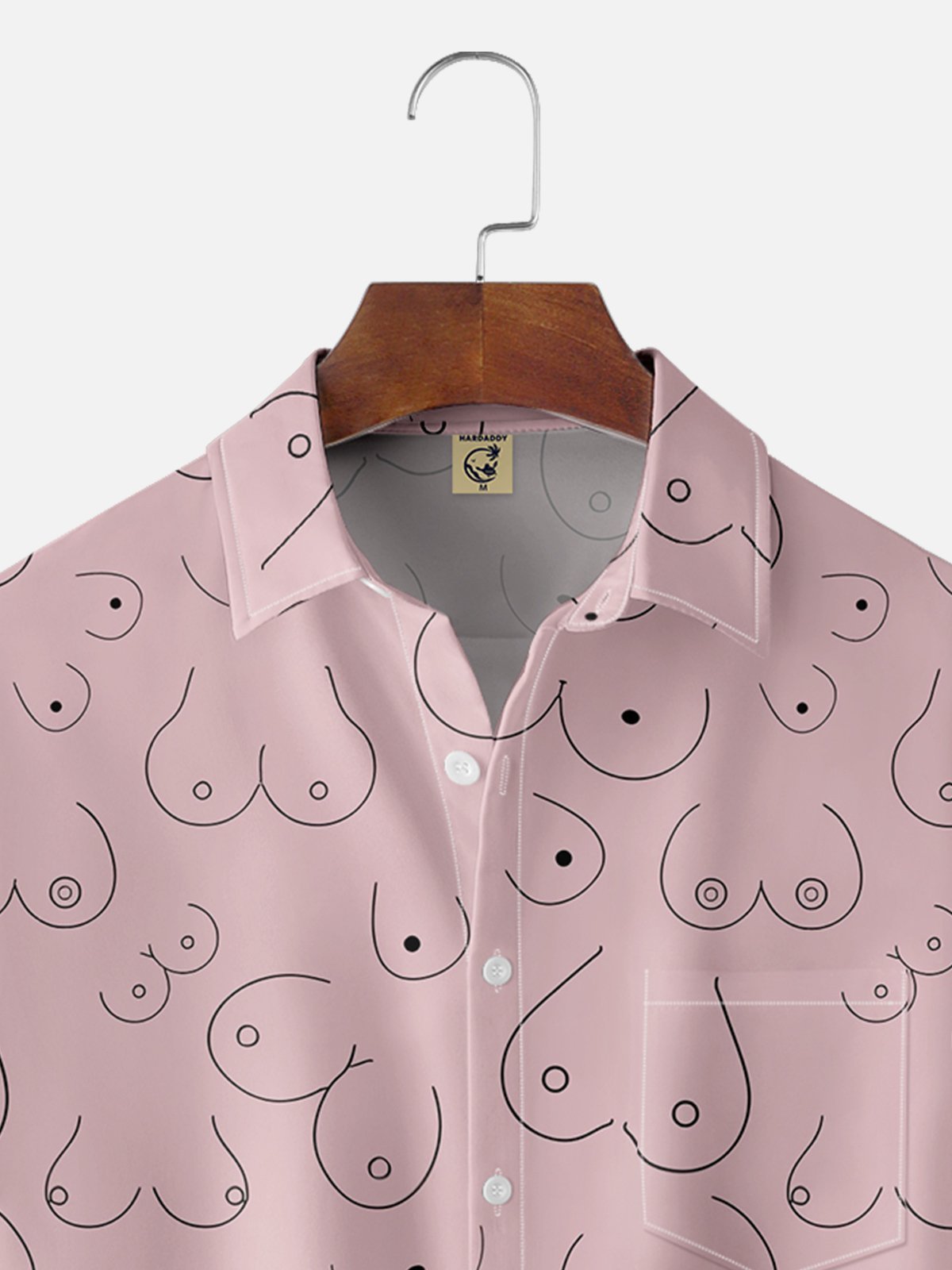 Moisture-wicking Abstract Line Drawing Chest Pocket Hawaiian Pink Boob Shirt For Men