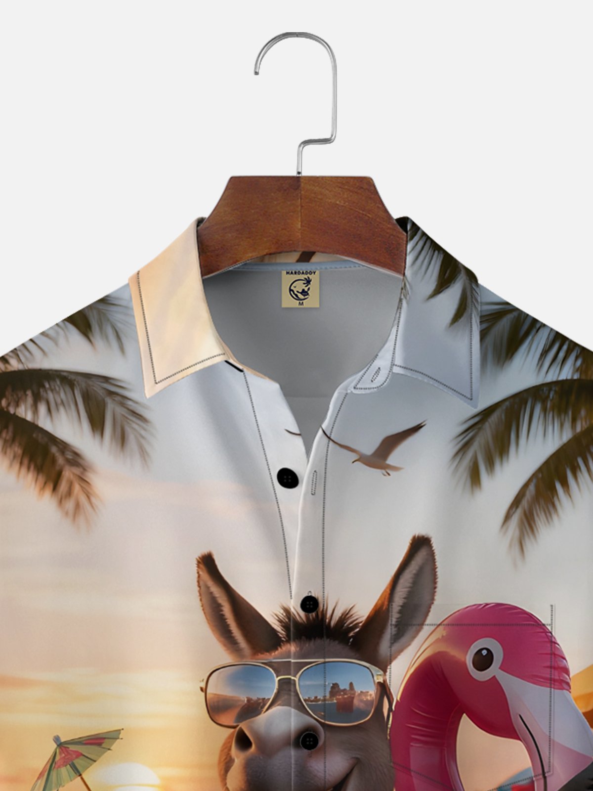 Tall Size Moisture-wicking Donkey Flamingo Coconut Tree Beach Chest Pocket Hawaiian Shirt