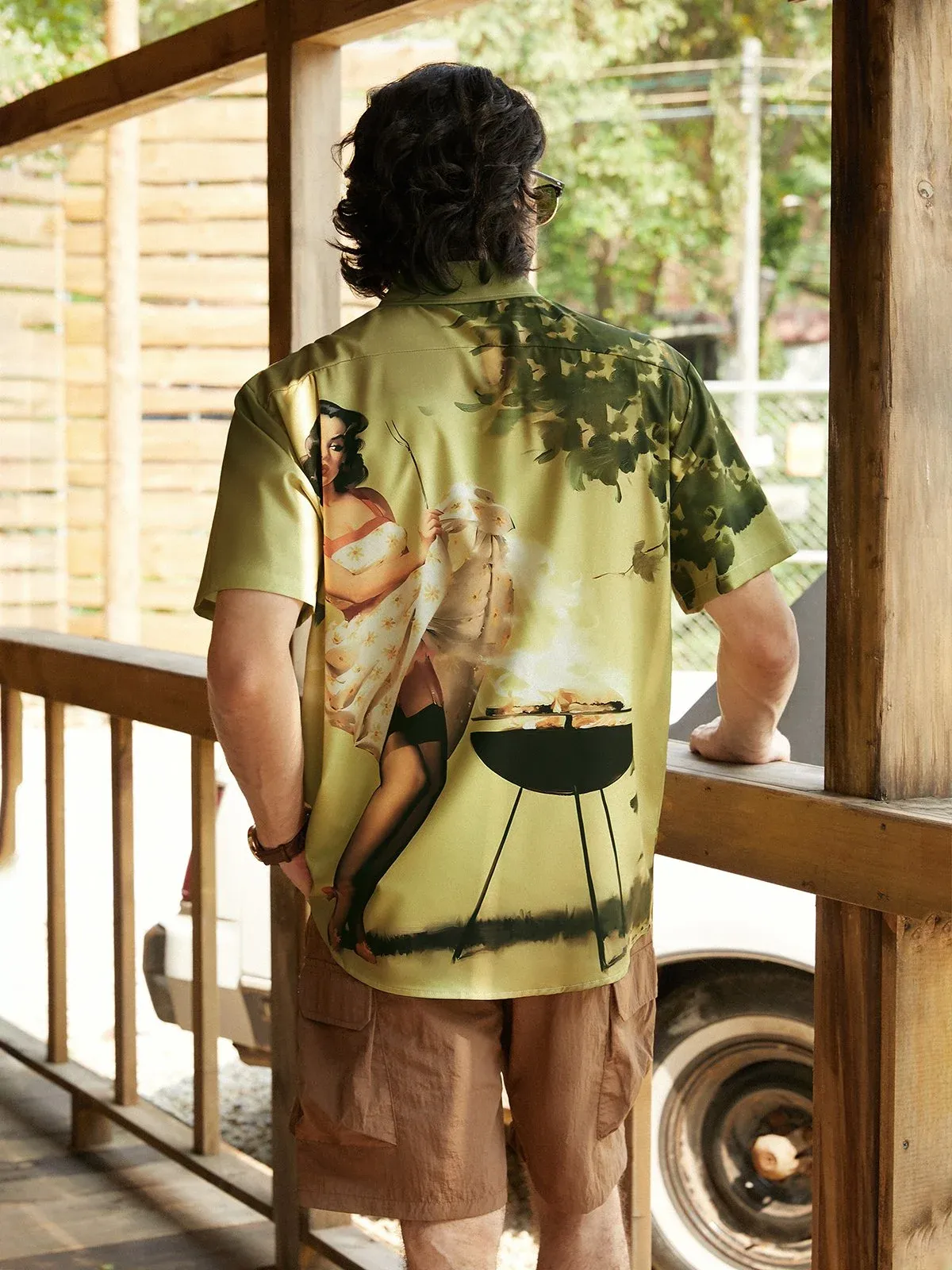 Retro Beauty Chest Pocket Short Sleeve Hawaiian Shirt