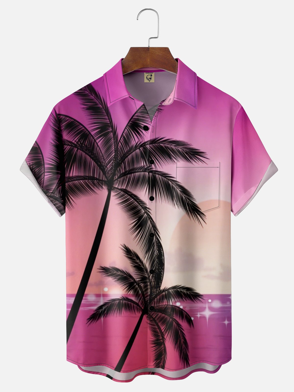 Moisture-wicking Palm Tree Chest Pocket Hawaiian Shirt