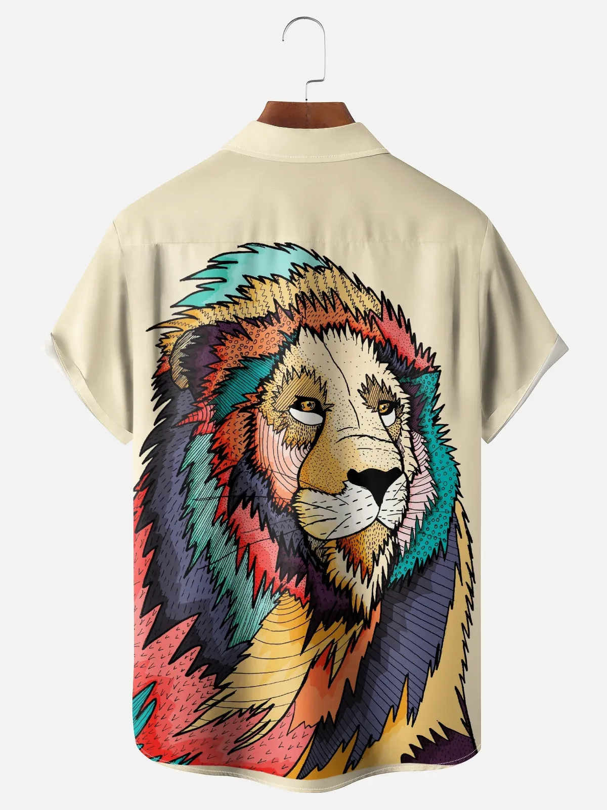 x Stephen Wade Moisture Wicking Abstract Art Lion Chest Pocket Hawaiian Shirt