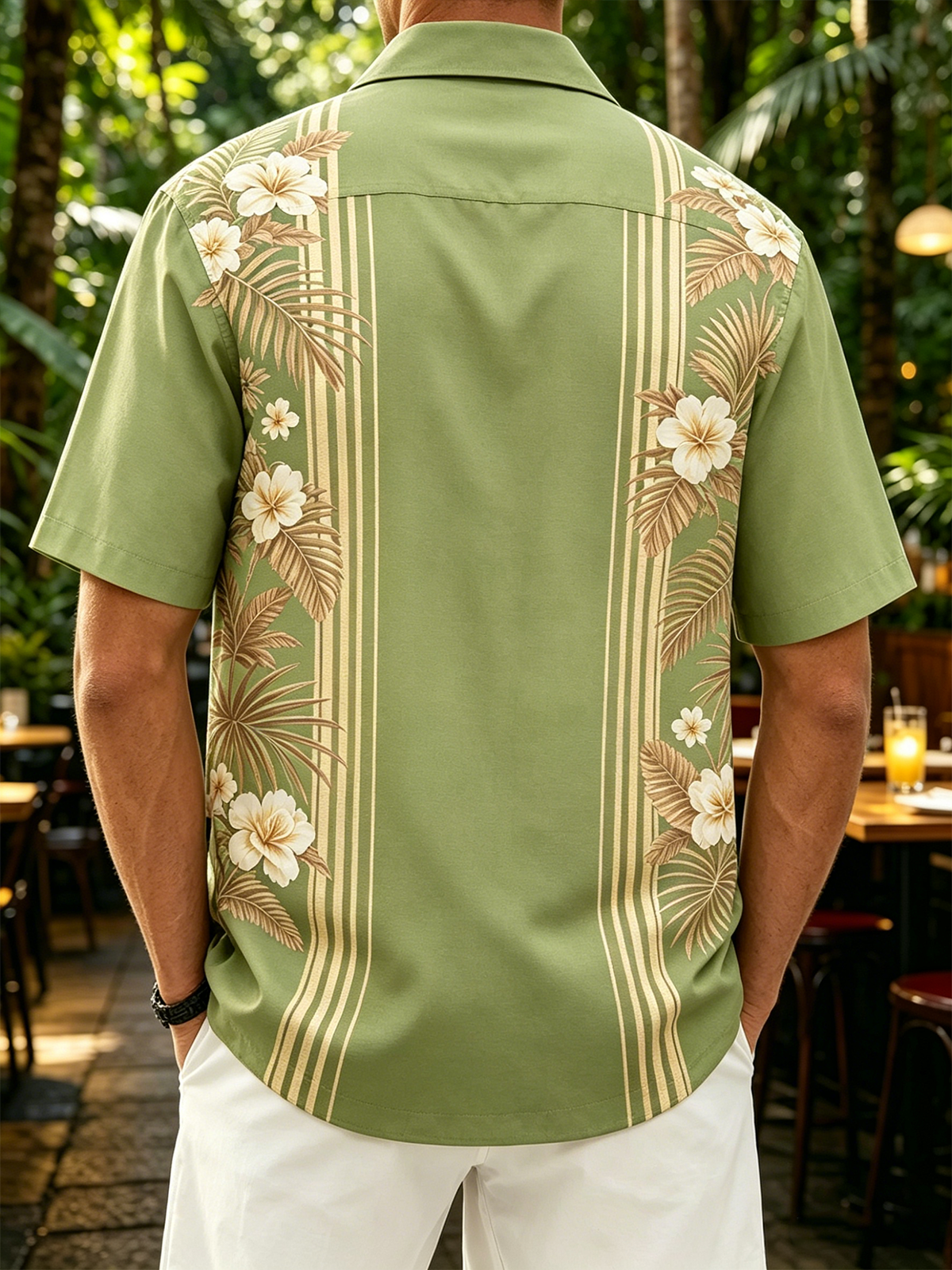 Moisture-Wicking Tropical Gradient Botanical Floral Vintage Car Chest Pocket Detail Festive Hawaiian Shirt