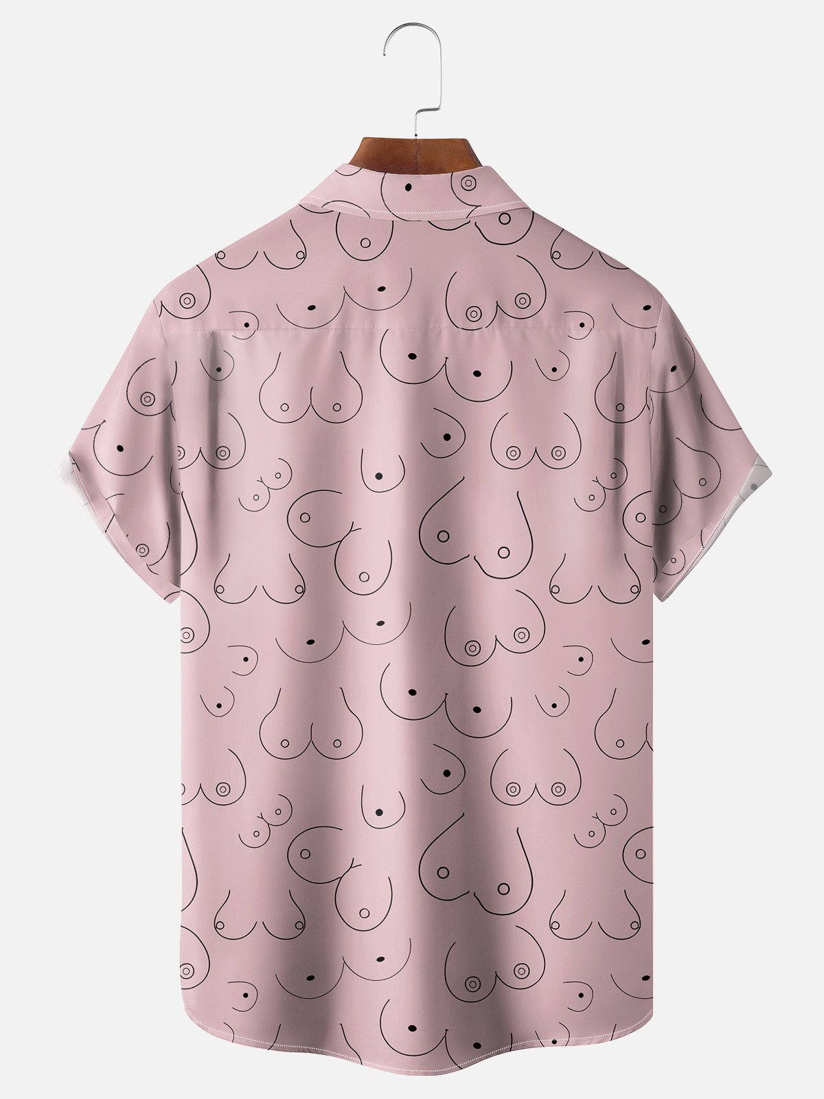 Moisture-wicking Abstract Line Drawing Chest Pocket Hawaiian Pink Boob Shirt For Men