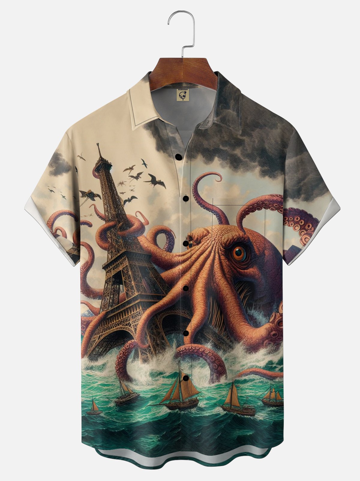 Moisture-wicking Giant Octopus Fun Ocean Chest Pocket Hawaiian Shirt