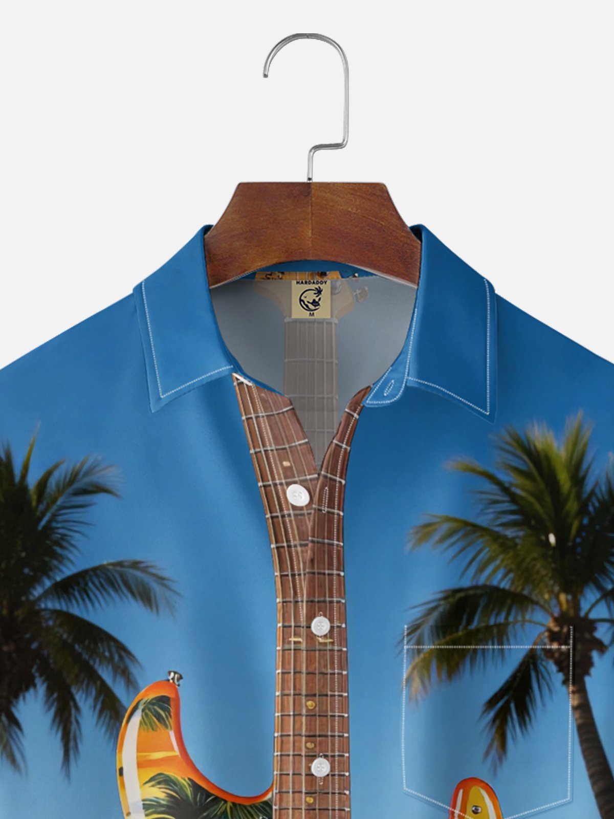 Moisture-wicking Guitar Coconut Tree Beach Chest Pocket Hawaiian Shirt