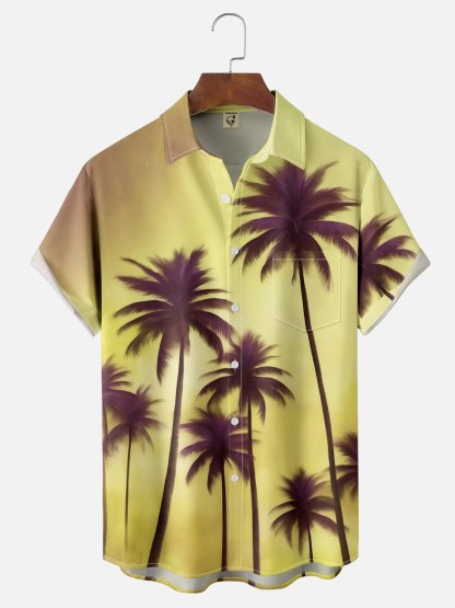 Moisture-wicking Palm Tree Chest Pocket Hawaiian Shirt