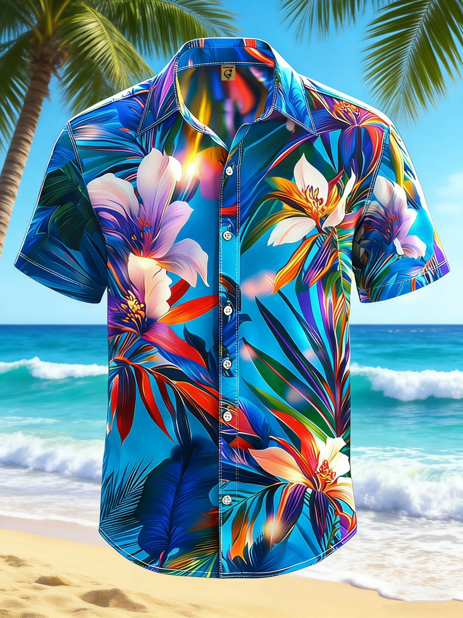 Moisture-wicking Tropical Palm Tree Chest Pocket Hawaiian Shirt