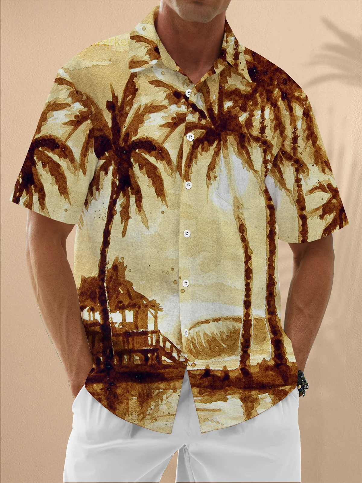 Moisture Wicking Coconut Tree Chest Pocket Hawaiian Shirt