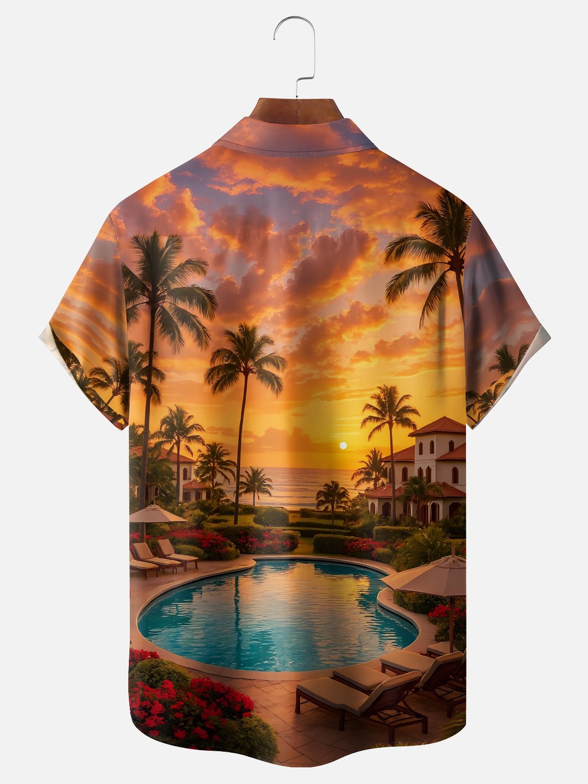 Moisture-wicking Coconut Trees Beach Chest Pocket Hawaiian Shirt