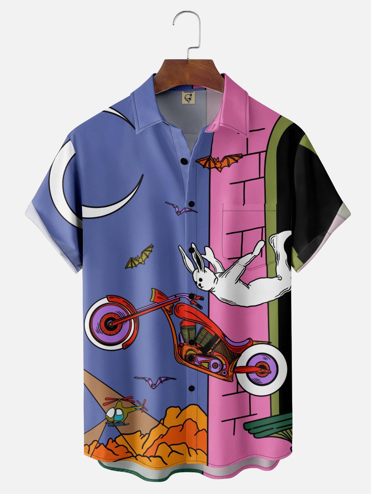 X Artist Janet Johnson Moisture Wicking Abstract Bunny Art Painting Chest Pocket Hawaiian Shirt