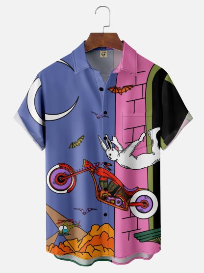 X Artist Janet Johnson Moisture Wicking Abstract Bunny Art Painting Chest Pocket Hawaiian Shirt