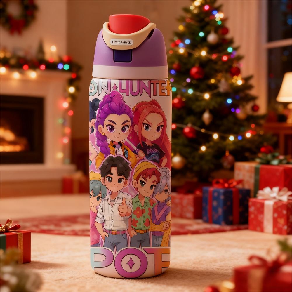 1pc 19/24/32oz Stainless Steel Tumbler with Lid and Straw, KPop Demon Hunters x Gen-Z Cat Vibe, Hot 12H / Cold 24H, Holiday Tumbler for Halloween Christmas, Spooky Cat Demon Hunter Travel Cup — Perfect Gift