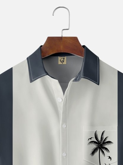 Hardaddy Mens Billiard Shirt Coconut Tree Print Breathable Casual Hawaiian Shirt