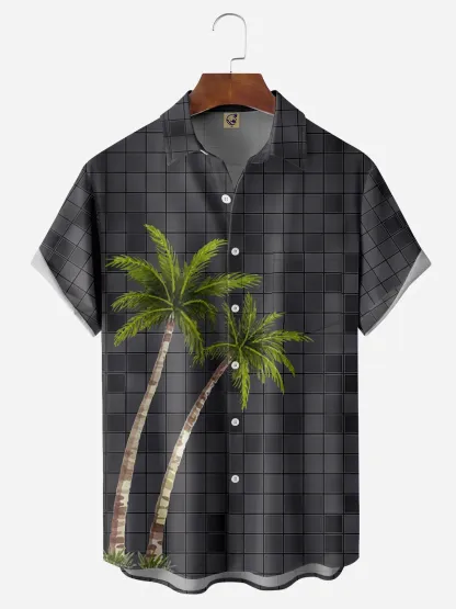 Coconut Tree Mosaic art Chest Pocket Short Sleeve Hawaiian Shirt