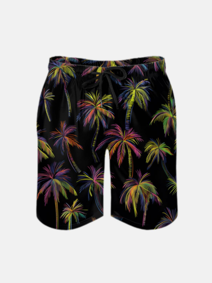 Men's Swim Trunks Hawaiian Tropical Palm Tree Beach Shorts with Pockets