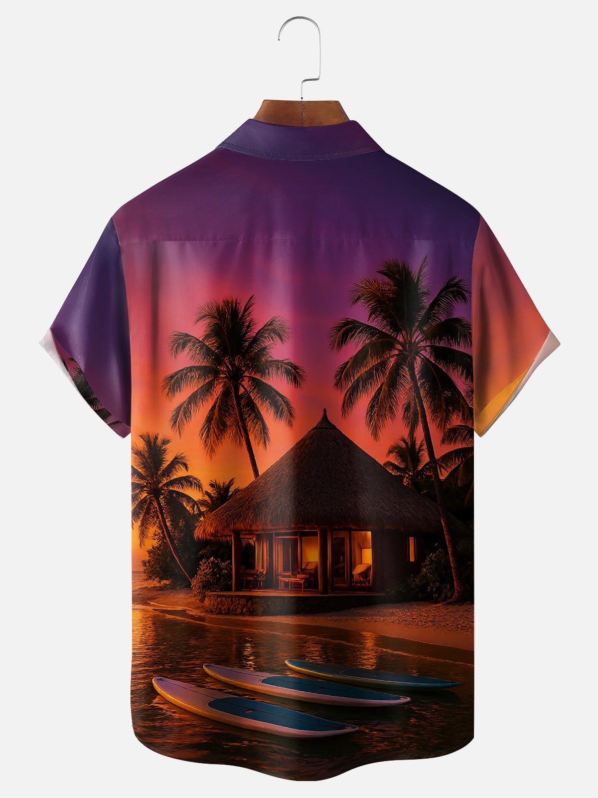 Moisture-wicking Coconut Tree Beach Chest Pocket Hawaiian Shirt