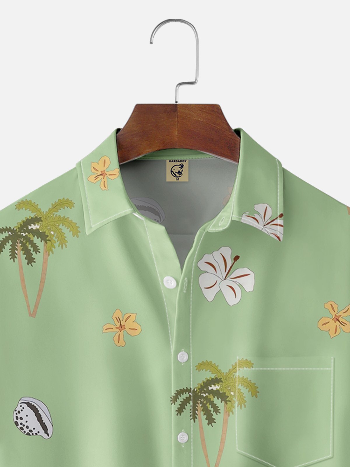 Moisture-wicking Palm Tree Floral Shell Chest Pocket Hawaiian Shirt