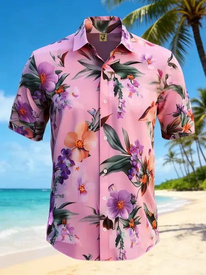 Moisture-wicking Floral Chest Pocket Hawaiian Shirt