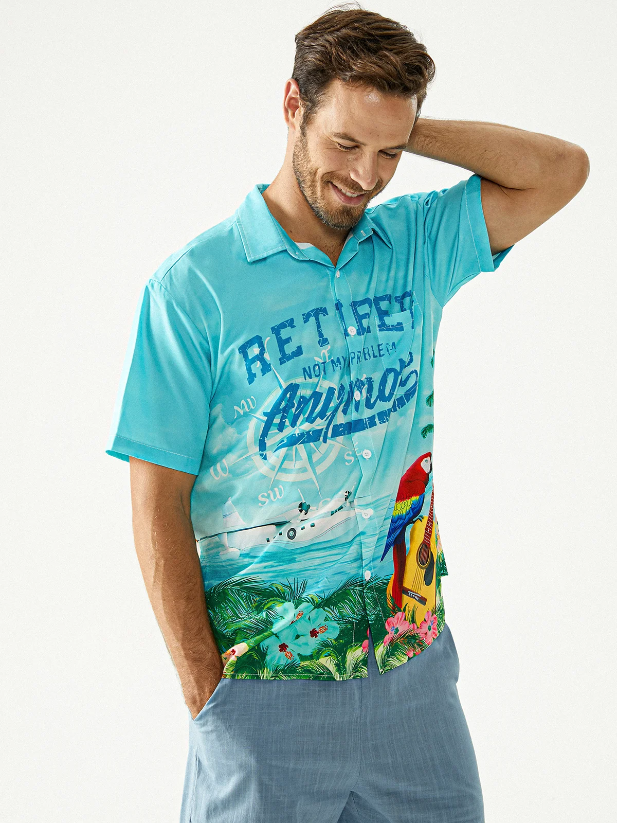 Parrots Party Shirts Retired Not My Problem Anymore Chest Pocket Short Sleeve Hawaiian Shirt