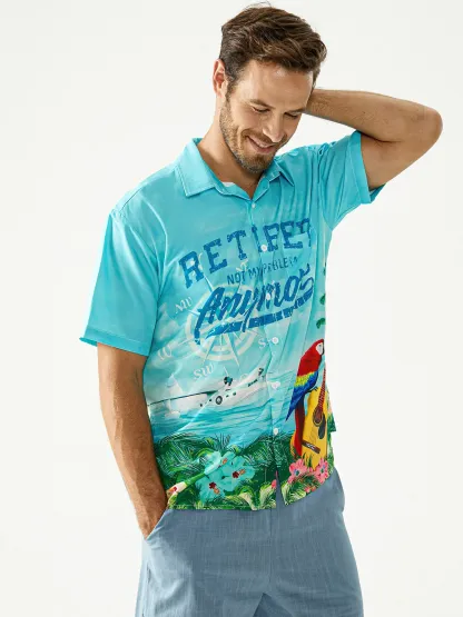 Parrots Party Shirts Retired Not My Problem Anymore Chest Pocket Short Sleeve Hawaiian Shirt