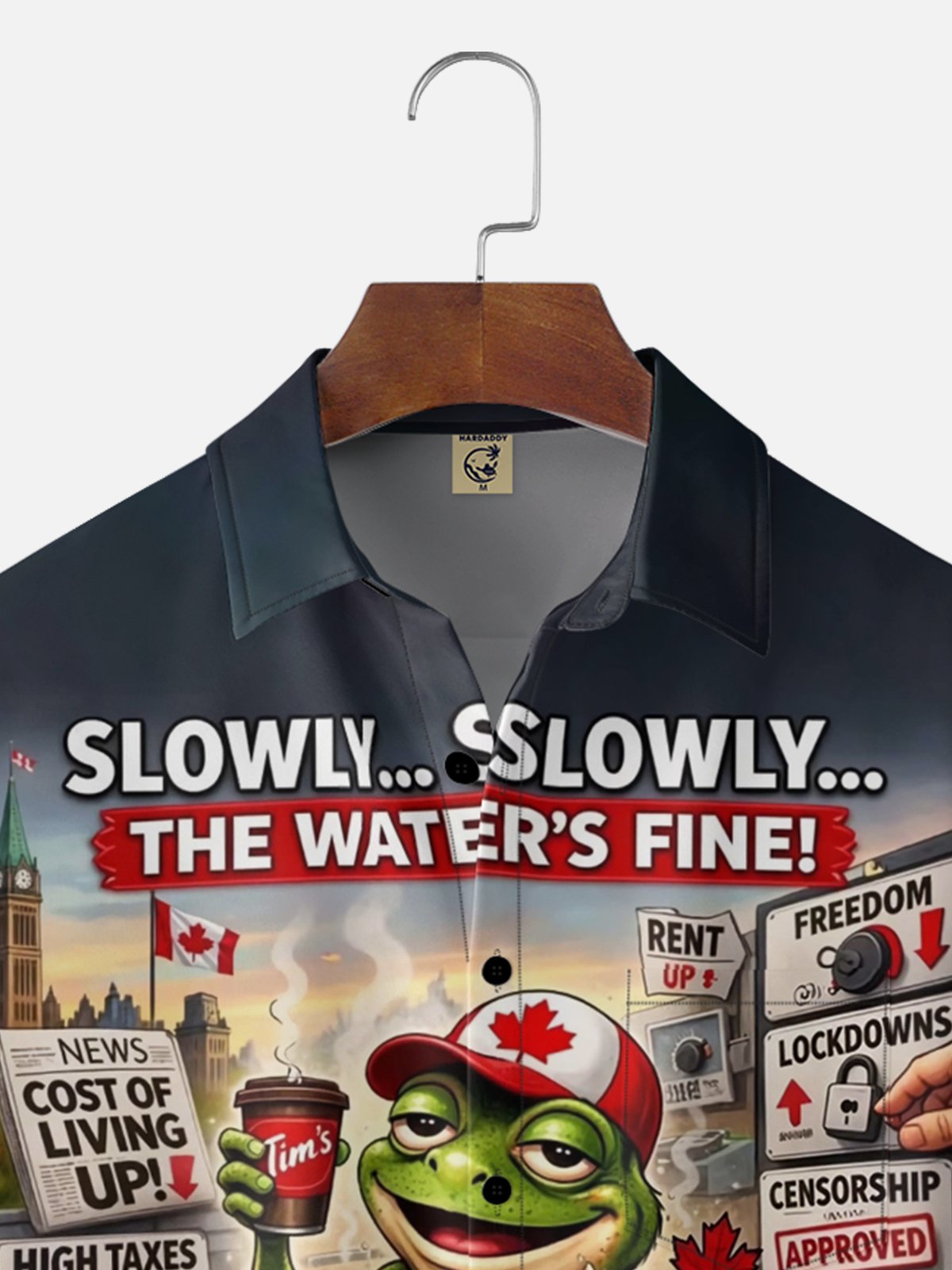 Moisture Wicking Canada Day Maple Leaf Flag Boiling Frog Pattern Chest Pocket Festival Style Hawaiian Shirt