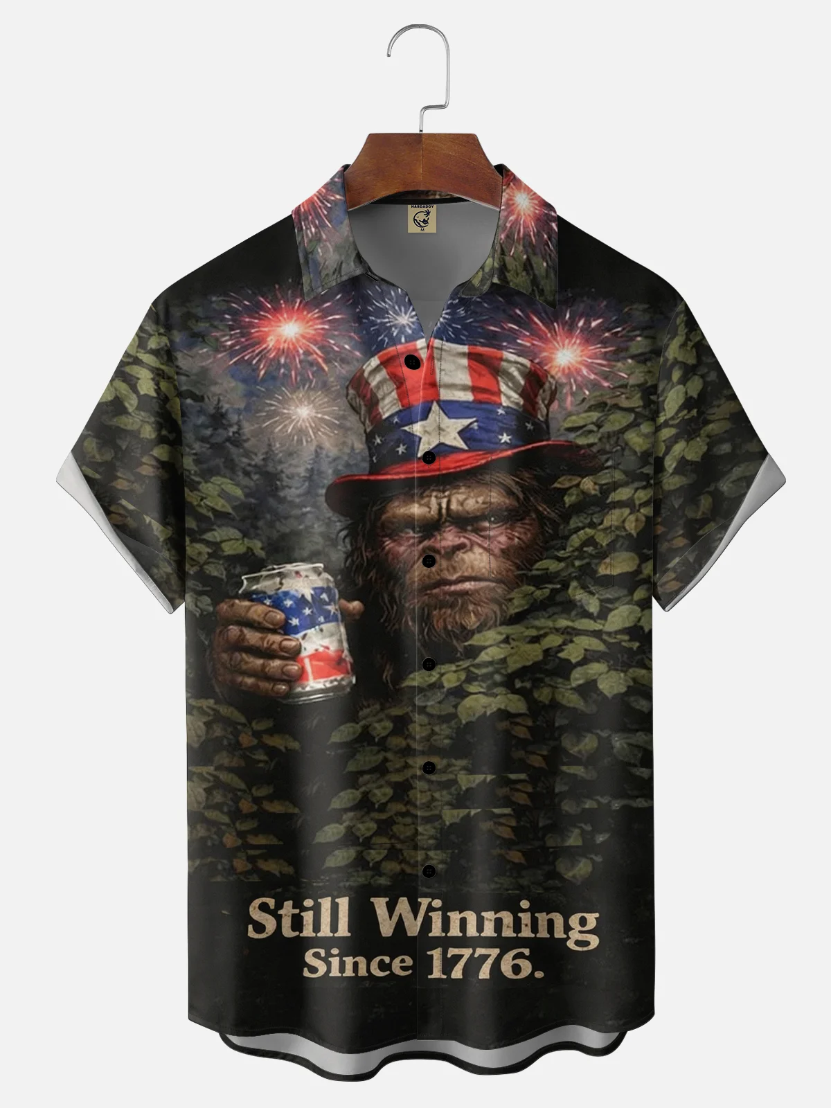 Moisture-Wicking U.S. Independence Commemorative Edition Beer & Bigfoot Chest Pocket Festive Hawaiian Shirt