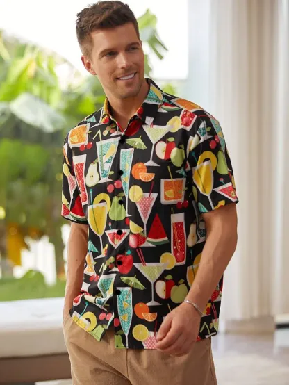 Cocktail Chest Pocket Short Sleeve Hawaiian Shirt