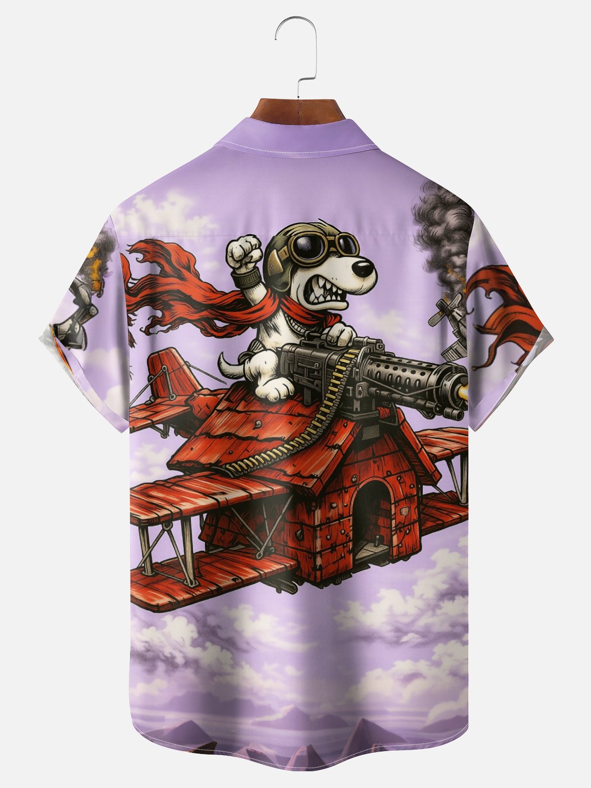 Tall Size Moisture-Wicking Abstract Airplane Dog Pattern and Chest Pocket Holiday Hawaiian Shirt