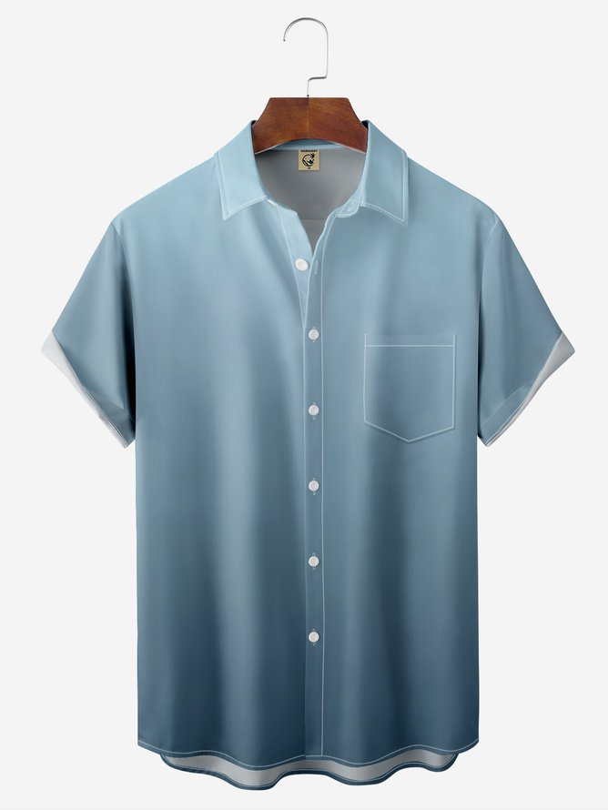 Tall Size Moisture-wicking Gradient Color Chest Pocket Hawaiian Shirt