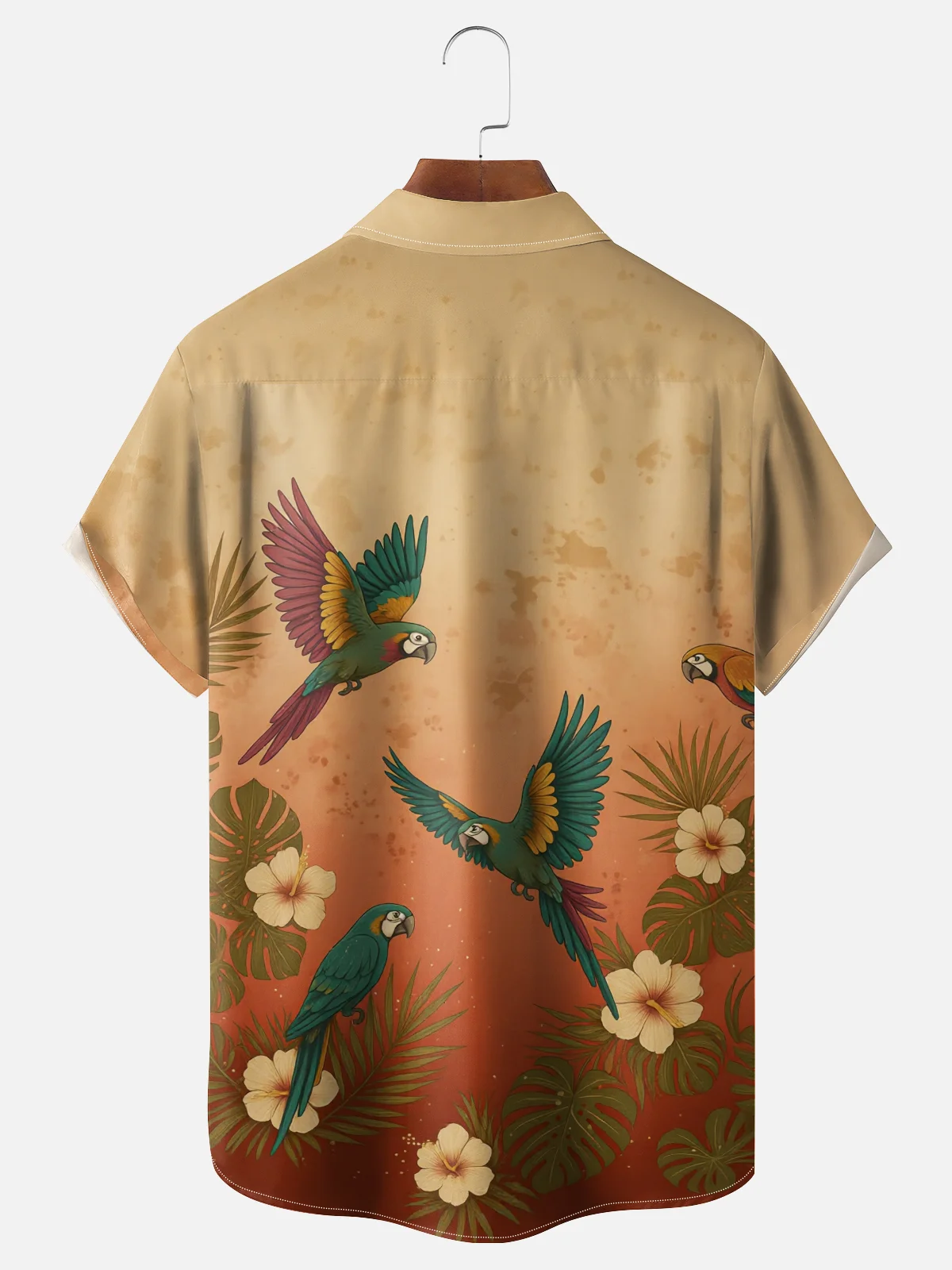 Moisture Wicking Botanical & Parrot Print Chest Pocket Holiday Hawaiian Shirt
