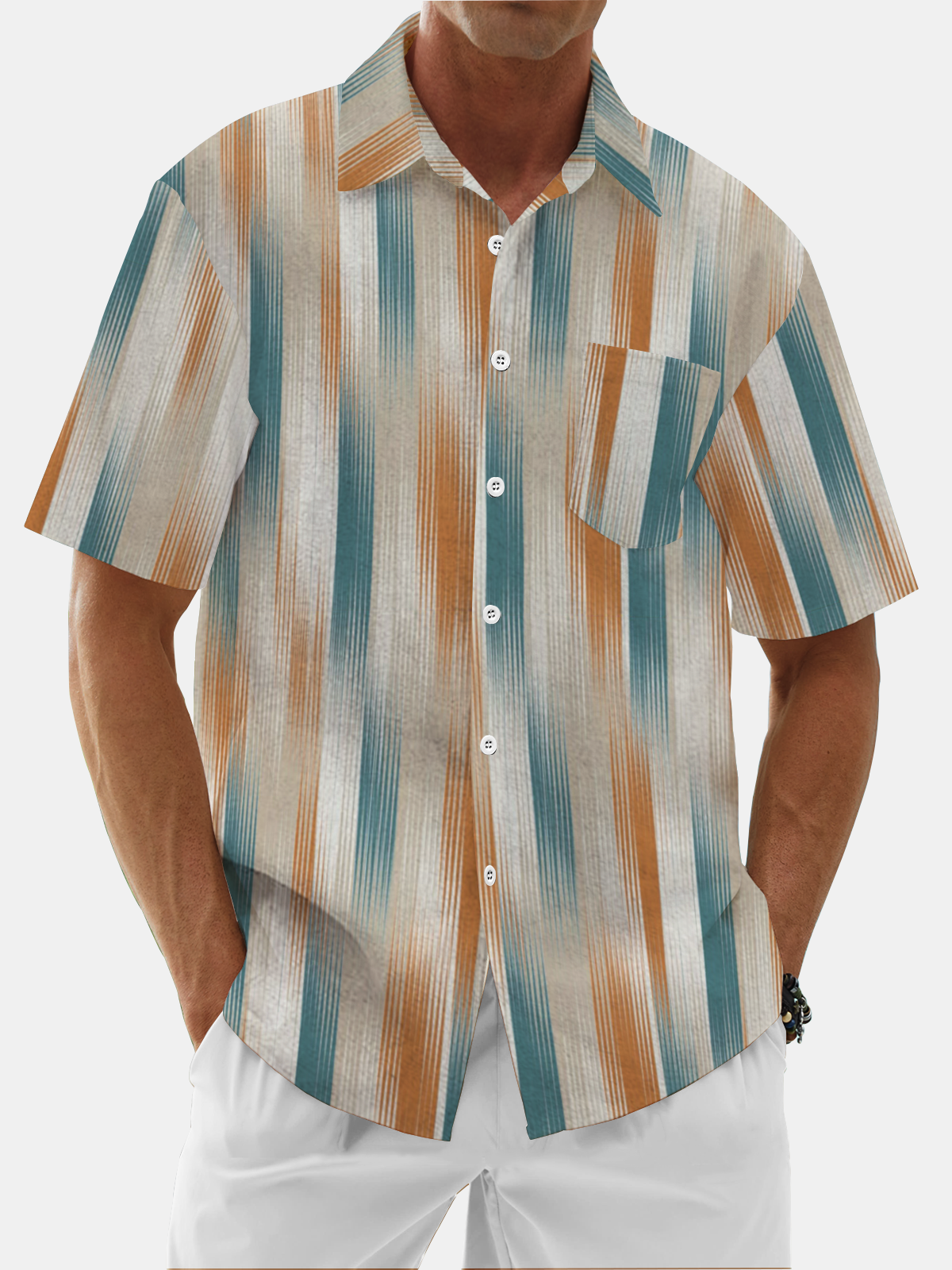 Moisture Wicking Ombre Stripes Chest Pocket Hawaiian Shirt
