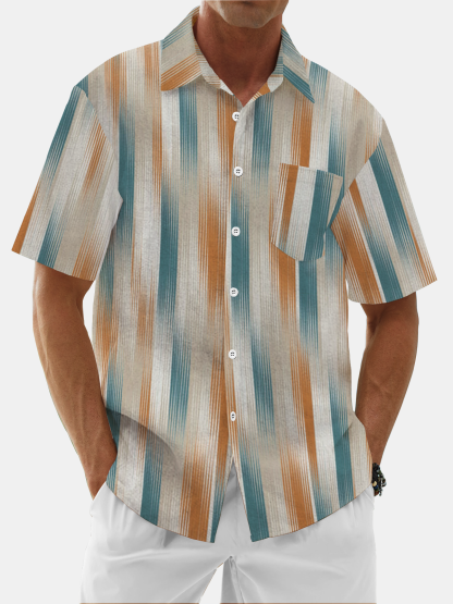 Moisture Wicking Ombre Stripes Chest Pocket Hawaiian Shirt